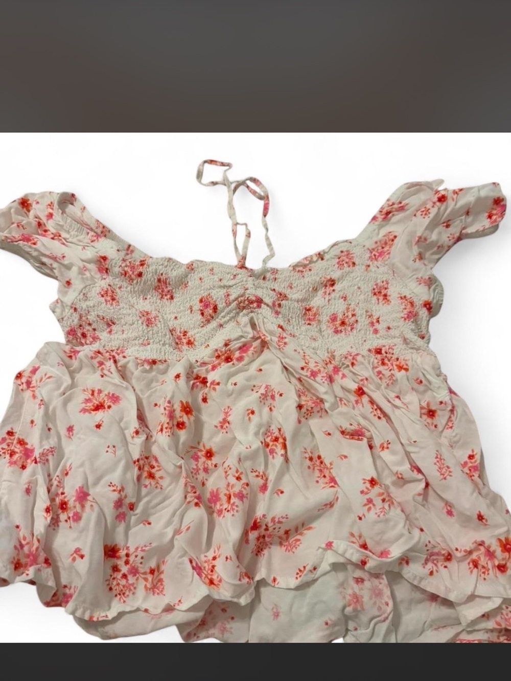 No Boundaries White Floral Smocked Peplum Tank Top